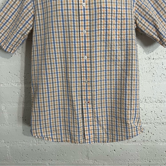 Daniel Cremieux Mens Button Front Shirt L Orange Blue 100% Cotton Short Sleeve R - Picture 3 of 5